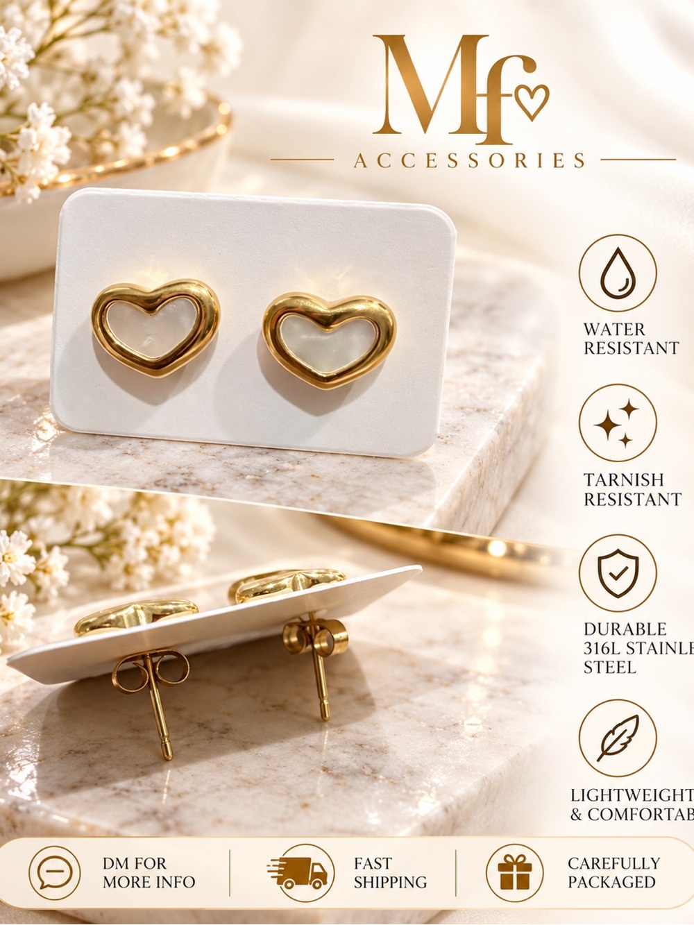 Gold Heart Stud Earrings